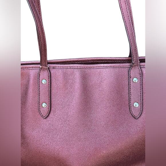 Coach Metallic Burgundy City Tote Women's Bag - Picture 6 of 12